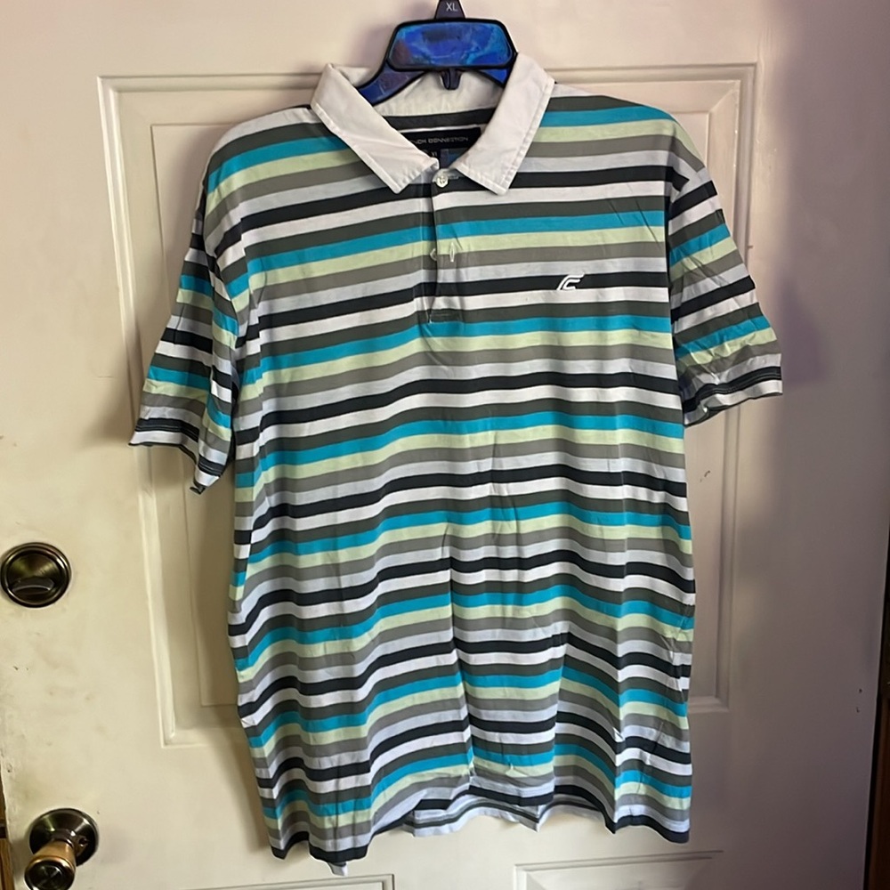 Short sleeve polo lt blue, lime black, grey stripe